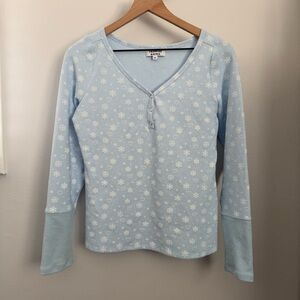 frankie’s bikinis XL Angel Waffle Long Sleeve Top Flurries Baby Light Blue